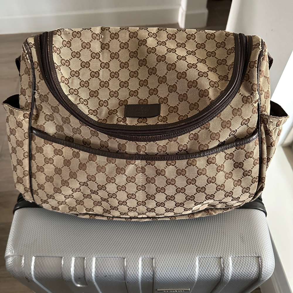 Gucci Beige and Brown Canvas Monogram Baby Diaper Bag